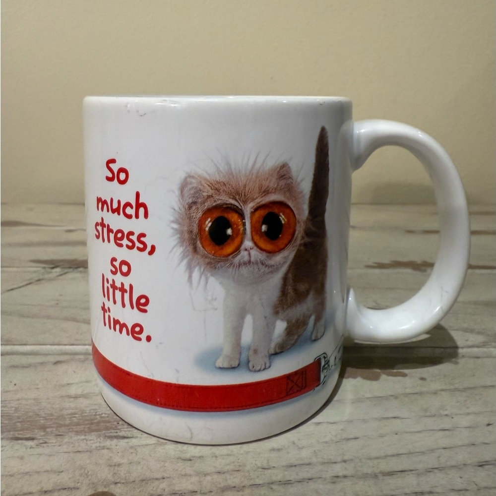 Kitty Mug American Greetings So Much Stress So Little Time Big Eyes Cat